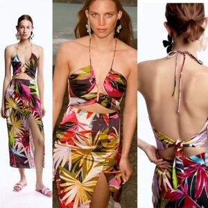 Zara tropical vacation cutout dress